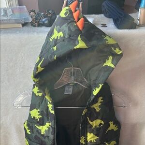 Dinosaur Hooded puffer Vest with Orange Spikes size 4 T